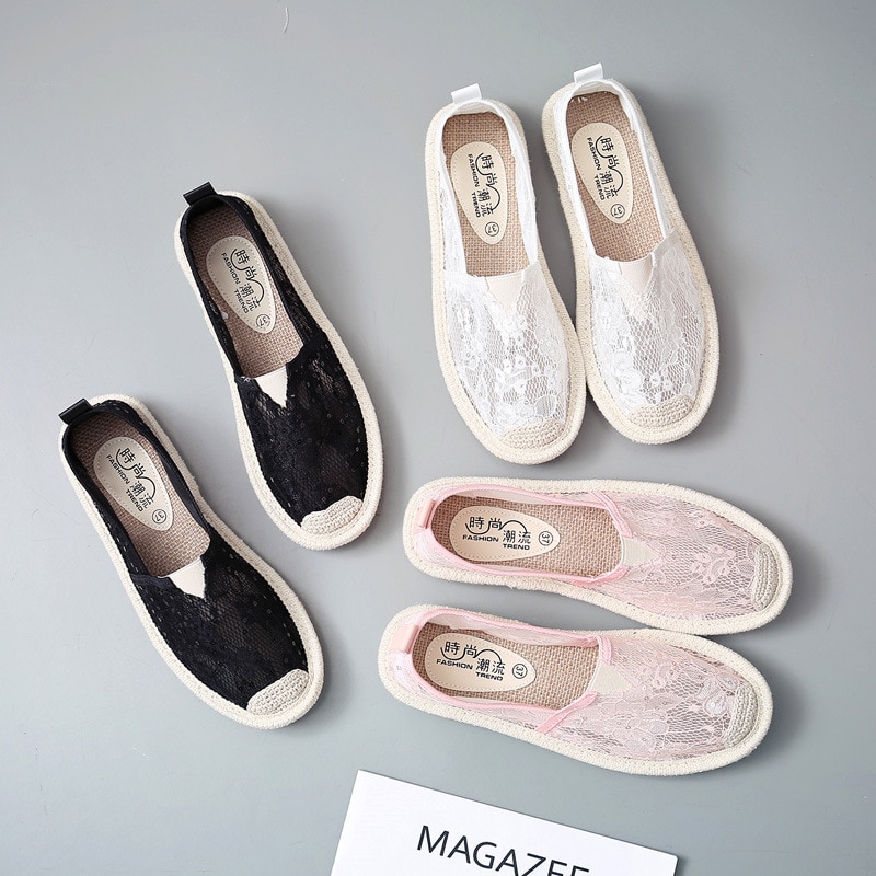 Letnie koronkowe płaskie buty damskie zwykły rybak mieszkania damskie dziurawy oddychająca siatka powietrzna lekkie miękkie cekiny wkładane mokasyny nowe