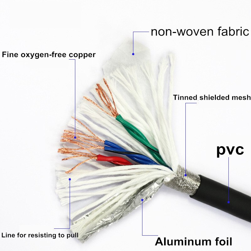 Twisted Pair Shielded Towline Wire 10 core 0.2, 0.3mm² with Ultra High Flexibility TRVVSP Drag Chain Cable 1m 24,22AWG