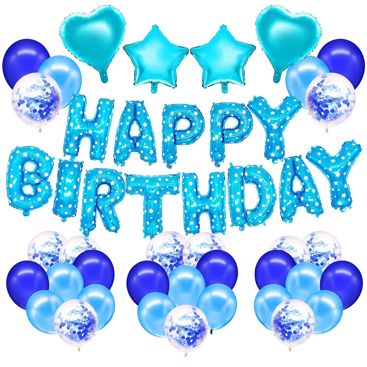 30pcs Blue Latex Balloons Set Party With Confetti Kids Letter Balloons Happy Birthday Pastel Colour Balloons Wedding Decoration: Default Title