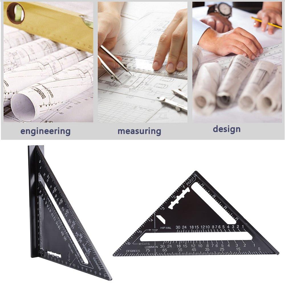 12 inch Metric Aluminum Alloy Triangle Angle Ruler Protractor Woodworking Measurement Tool 30.5 cm Quick Read Layout Gauge