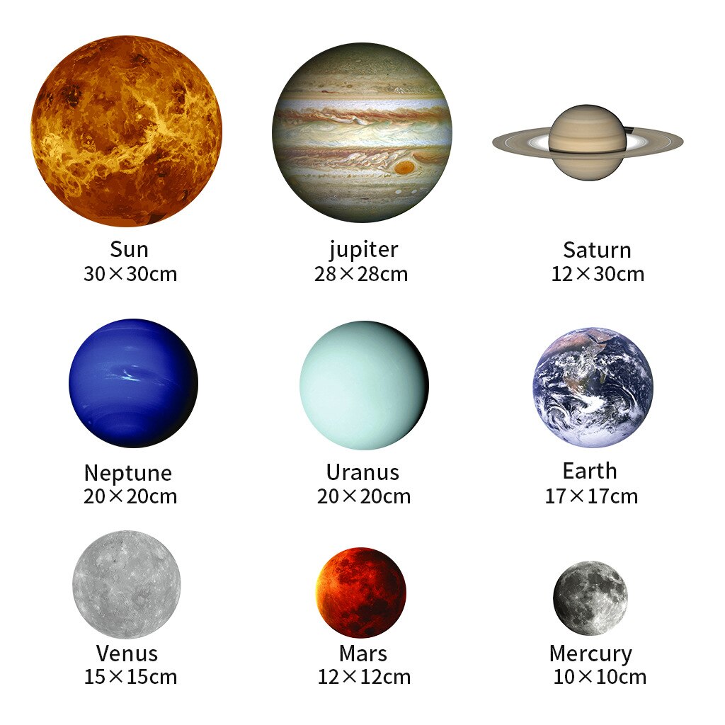 Pegatinas de pared que brillan en la oscuridad de estrellas, planetas, puntos luminosos, estrellas y luna, decoración para dormitorio de bebés y niños, calcomanías de pared de techo: 9 Pcs  L