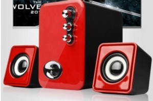 [Bio Speakers]Wired Laptop Computer Speakers Music Player Mini Channel 2.1 Stereo Bass Treble USB Wired Speaker For Computer: Red