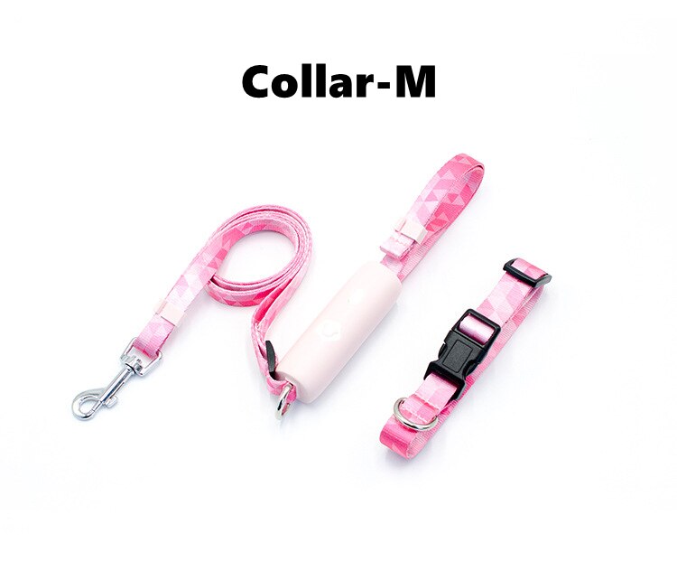 MEOWS Retractable Elastic Dog Leash Anti-Explosion Reflective Stripe Metal Clasp Comfortable Handle Easy Grip&amp;Lock Hands Free: Pink Set Collar M