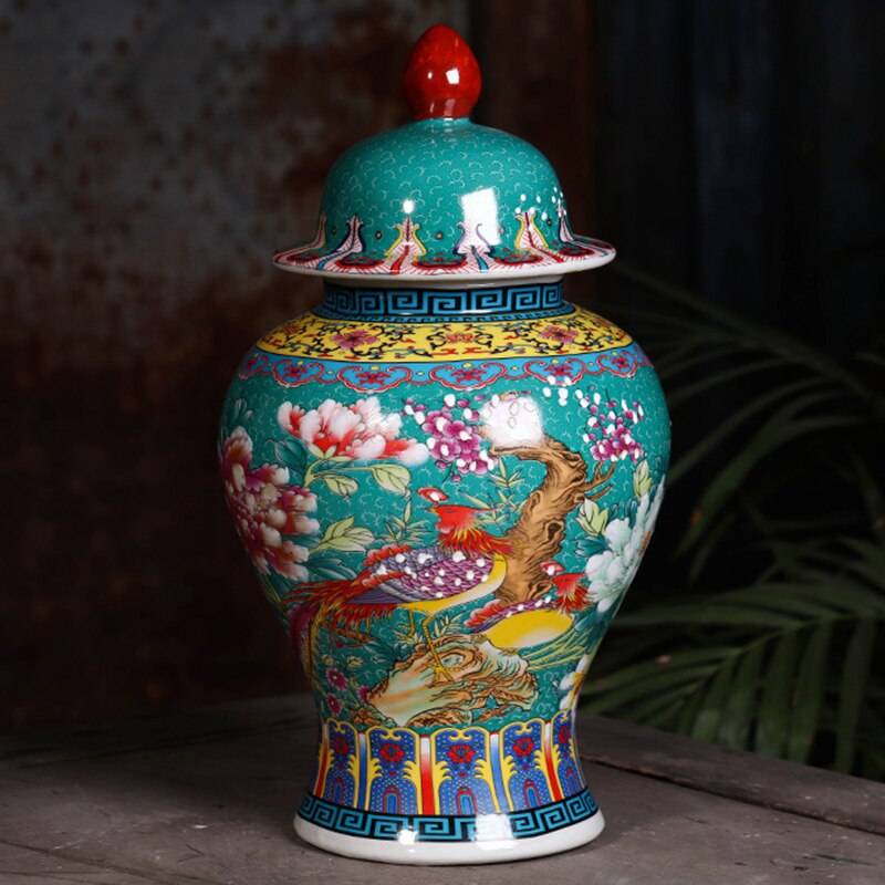 China Decorative Porcelain Ginger Jar Red Flower And Bird Retro Palace Style Vases Home Dec Table Centerpieces Wedding: 4