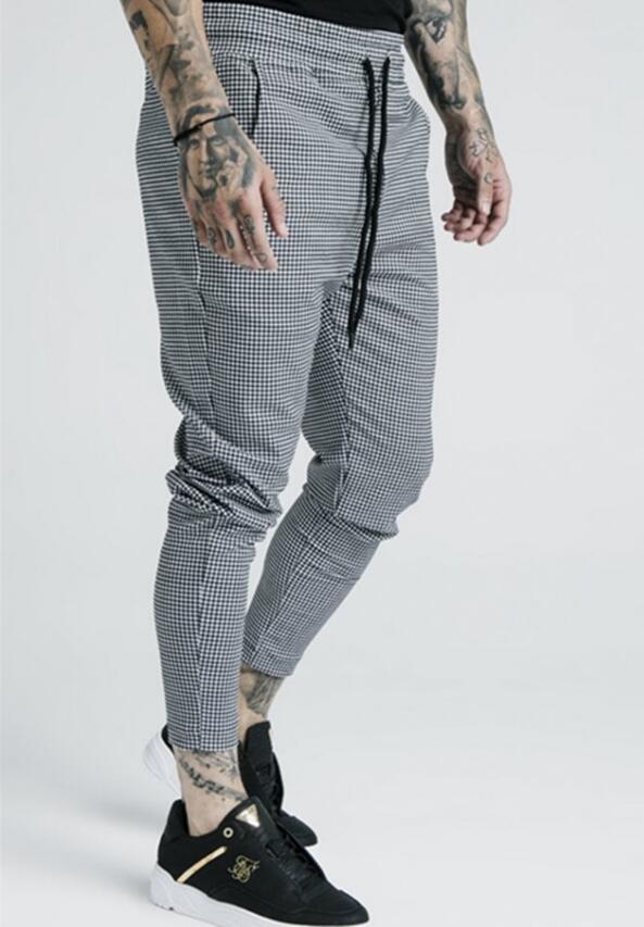 Herr polyester rutig flocktryck avslappnad tunna sik siden sweatpants street hip-hop slimmade byxor
