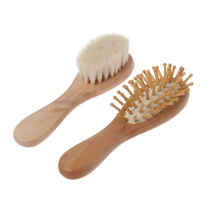 2Pcs/Set Newborn Wooden Brush Comb Baby Boy Girl Soft Hair Brush Head Massager Brush Baby Shower