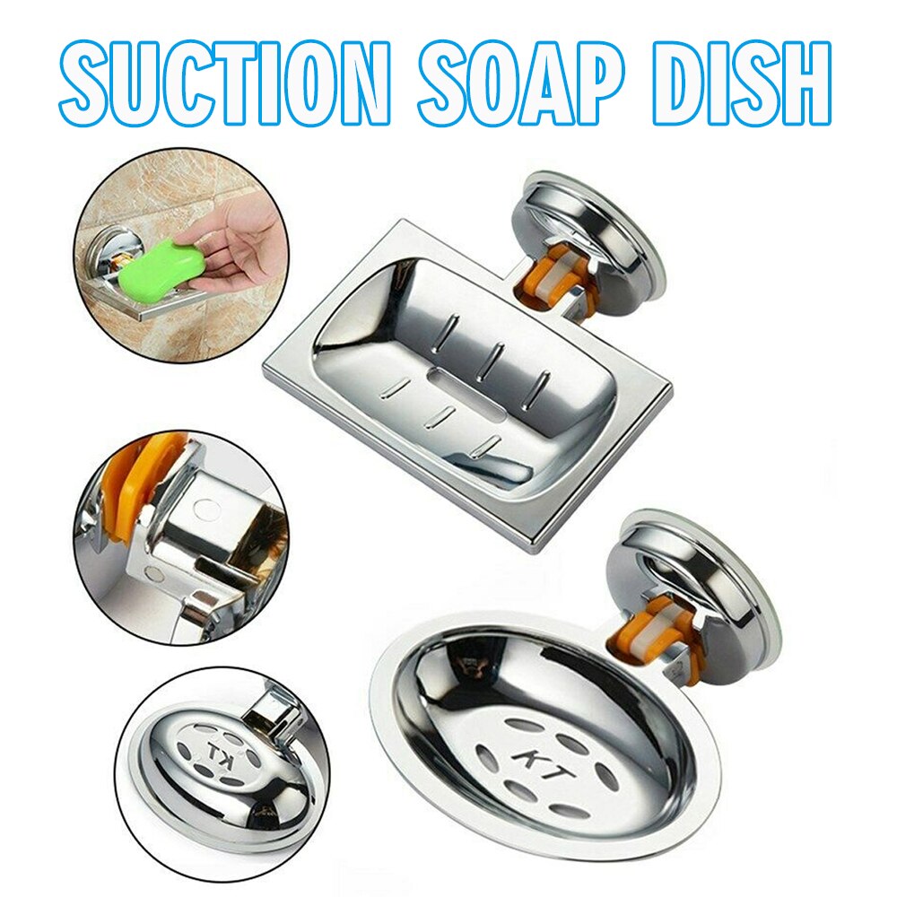 square/round Soap Dish Wall Mounted No Drilling Soap Strong Suction Soap Box Holder Tray for Bathroom Shower Supplies