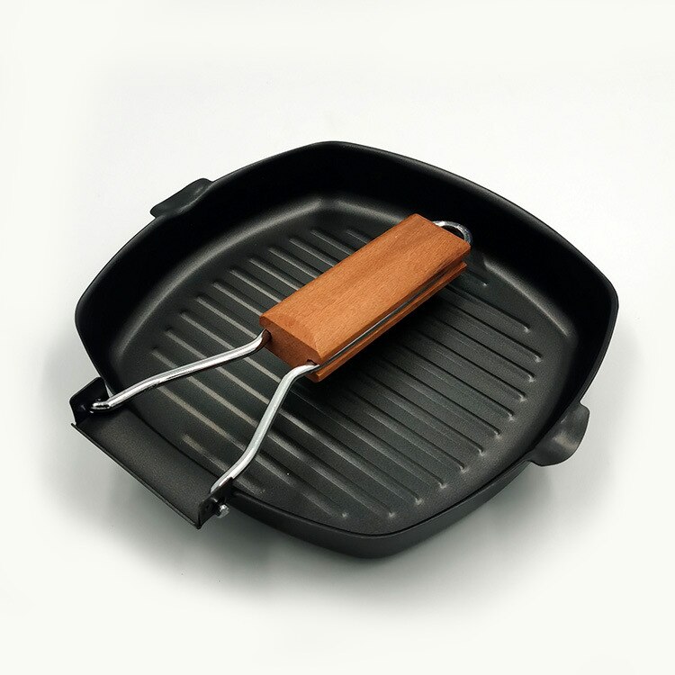 Sartén de carne plegable para desayuno, mango de madera, sartén plana antiadherente, sartén de Cocina de Inducción, cocina de Gas, cacerola Universal