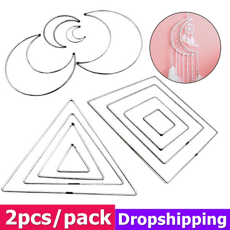 2pcs/set Metal Dream Catcher Moon Triangle Square Hoop for DIY Handmade Dreamcatcher Macrame Material Accessories Crafts