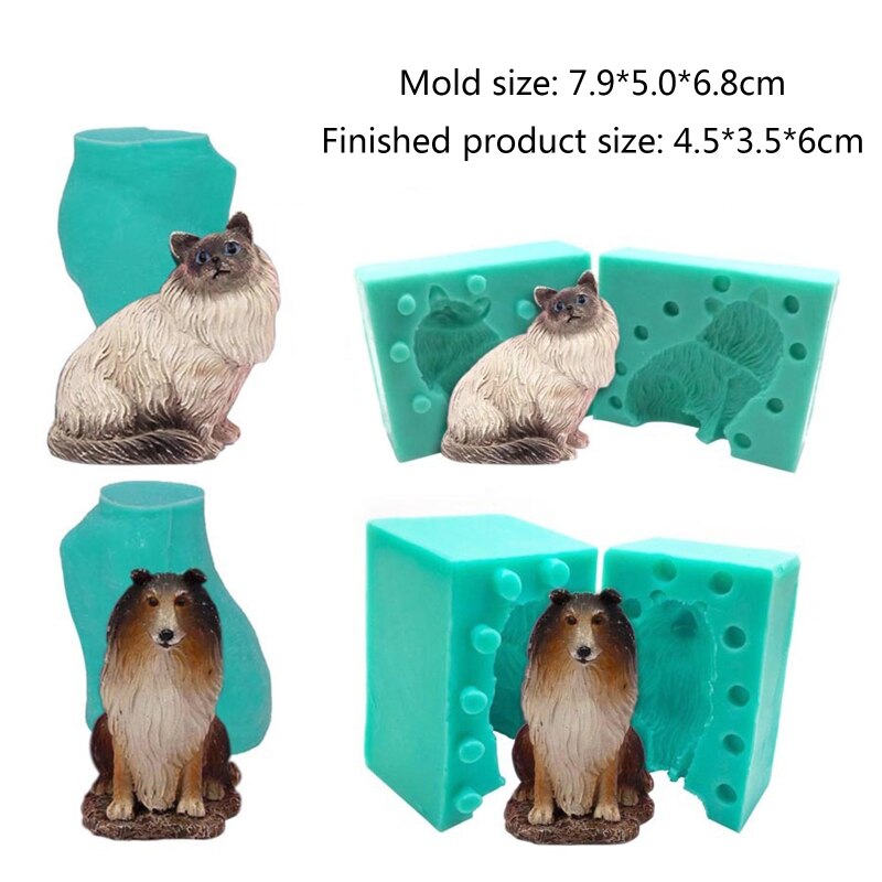 Molde de silicona 3D hecho a mano para perro y gato, molde de yeso, vela, jabón, Fondant, para bricolaje, dulces, Chocolate, postre, hornear, cocina