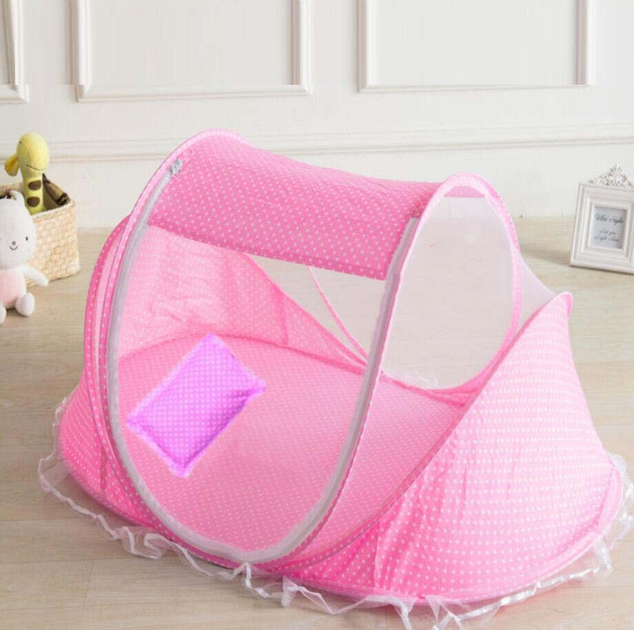 2 Stks/set Baby Netting Bedding Cribs Roze Opvouwbare Baby Klamboe Tent Kussen Blauw Dot Draagbare Kind Babybedje Slaap netto: Pink