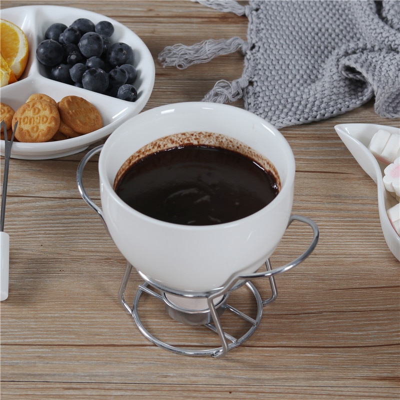 Keramisk fondue sæt ost varmere chokoladepotte på et metalstativ
