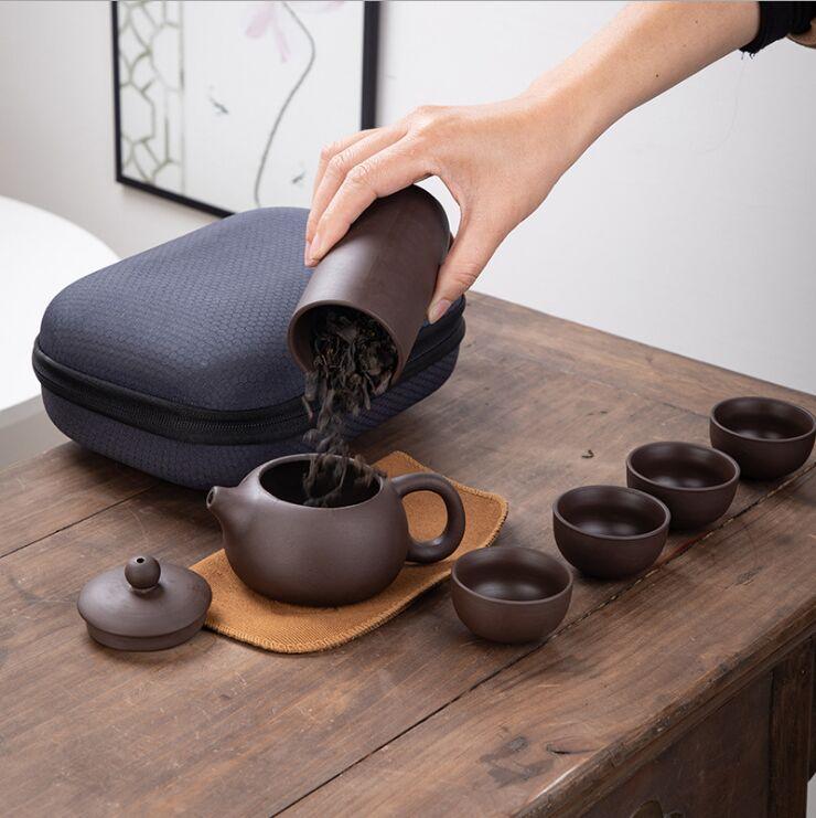 Teaset Paars Zand Reizen Thee Set Een Pot Vier Kopjes 1 Pot Van Draagbare Relatiegeschenken Nieuwjaar