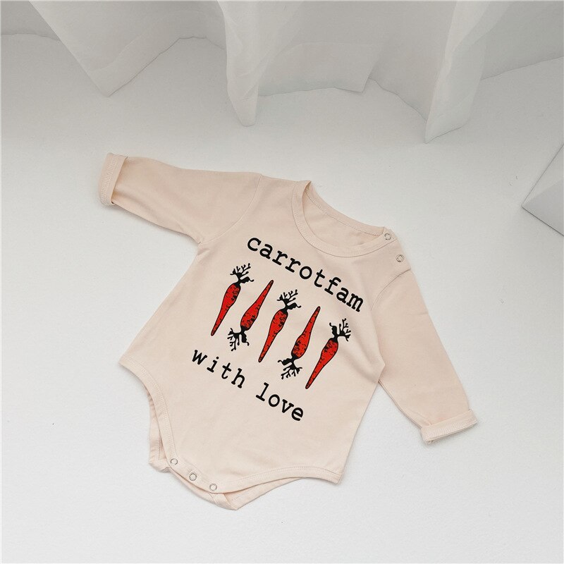 3pcs/set Cute -born Girls Pijama Autumn Carrot Pattern Long Sleeve Romper+Pant+Hat Baby Boys Homewear Sleeping Suit Toddler