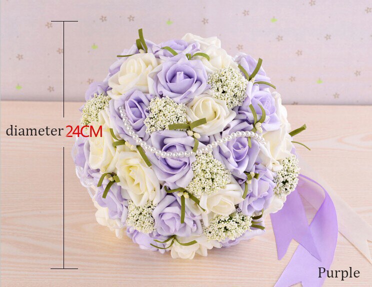 iLoveWedding Beautiful Purple Wedding Bouquet Handmade Bridal Flower Wedding Bouquets Artificial Pearls Flower Rose Bouquet
