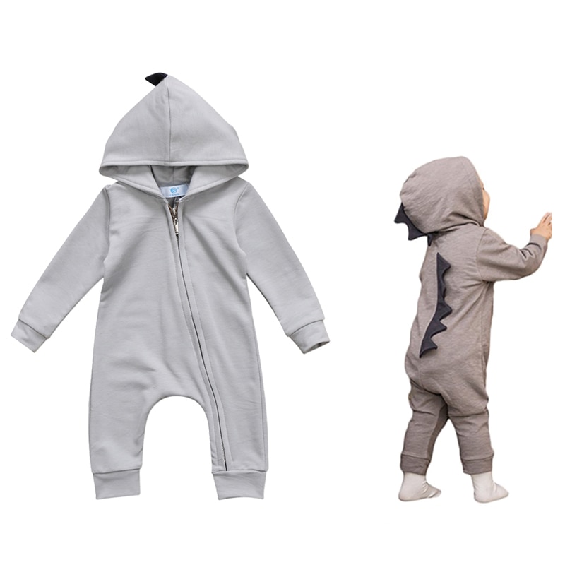 Trendy Dinosaur Lange mouwen Hooded Romper Voor Baby Boy