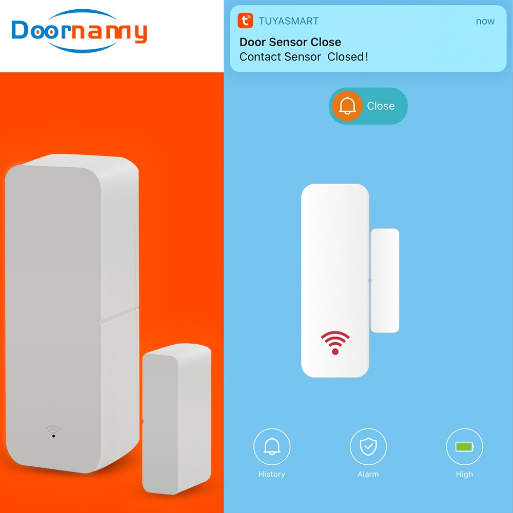 Doornanny Alexa Google Home Tuya Smart Door Sensor WiFi Alarm Door Opening Detectors Smart Life APP Remote Alarm
