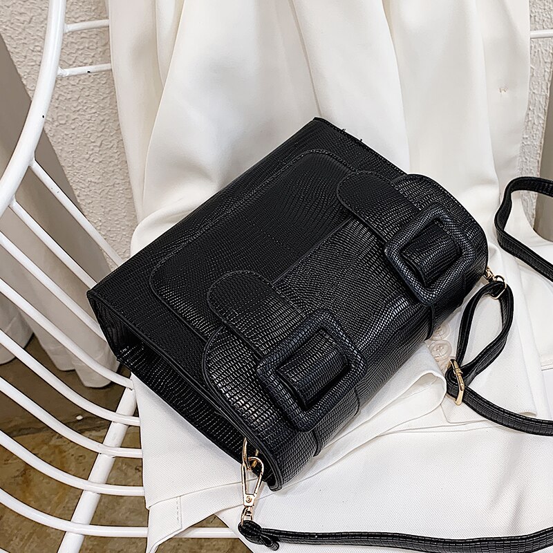 Krokodillemønster firkantet crossbody-veske høy pu-lær dameveske reise skulder messenger bag