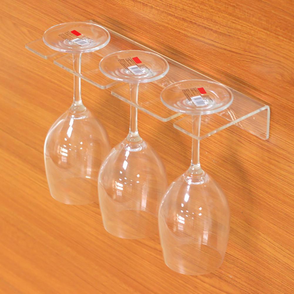 Clear Acrylic Wine Glass Rack Under Cabinet Stemware Wine Goblet Holder Kitchen Glasses Storage for Holds 3 Wine Glasses