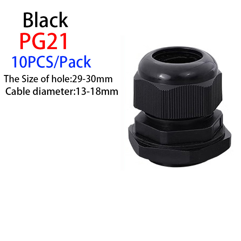 Pressacavo impermeabile 10 pezzi Ingresso cavo IP68 PG7 per 3-6.5mm PG9 PG11 PG13.5 PG16 PG19/21/Connettore in plastica nylon bianco nero: Oro