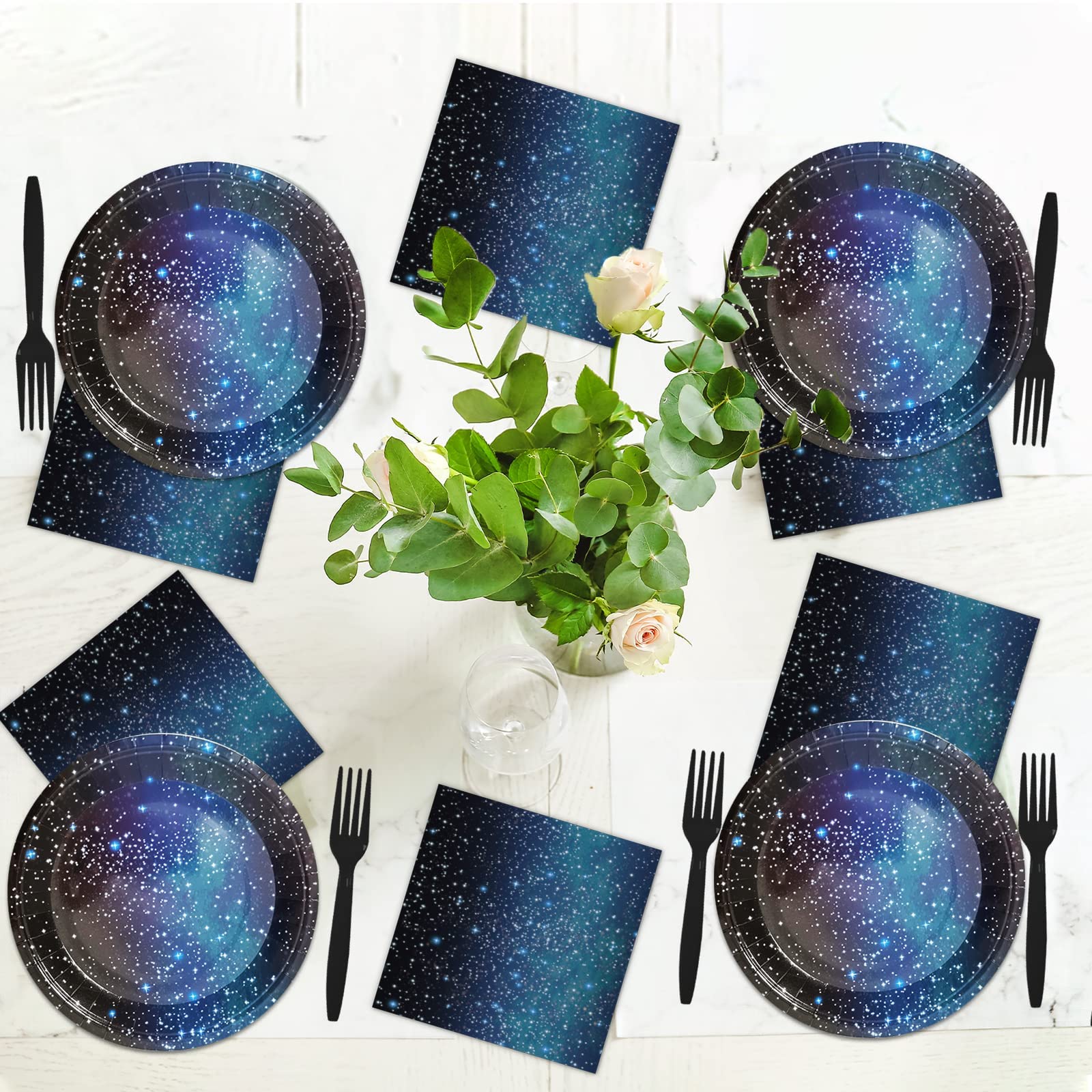 1set Galaxy Party Starry Night Tableware Set Outer Space Birthday Stars Party Table Decorations Solar System Paper Plate Napkins