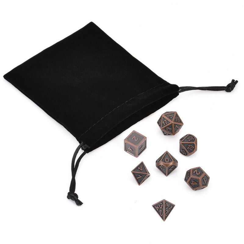 7 pièces couleur cuivre rétro métal polyèdre dés jeu de rôle jeu de dés avec sac