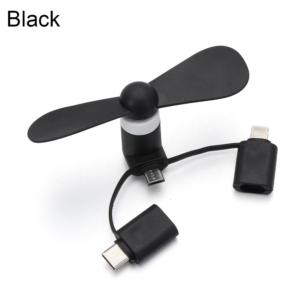 For Android IPhone Type-c For Samsung Huawei iPad Portable 3in1 Mini Phone Fan Cooler Mobile Phone Cooler Travel Accessories: black