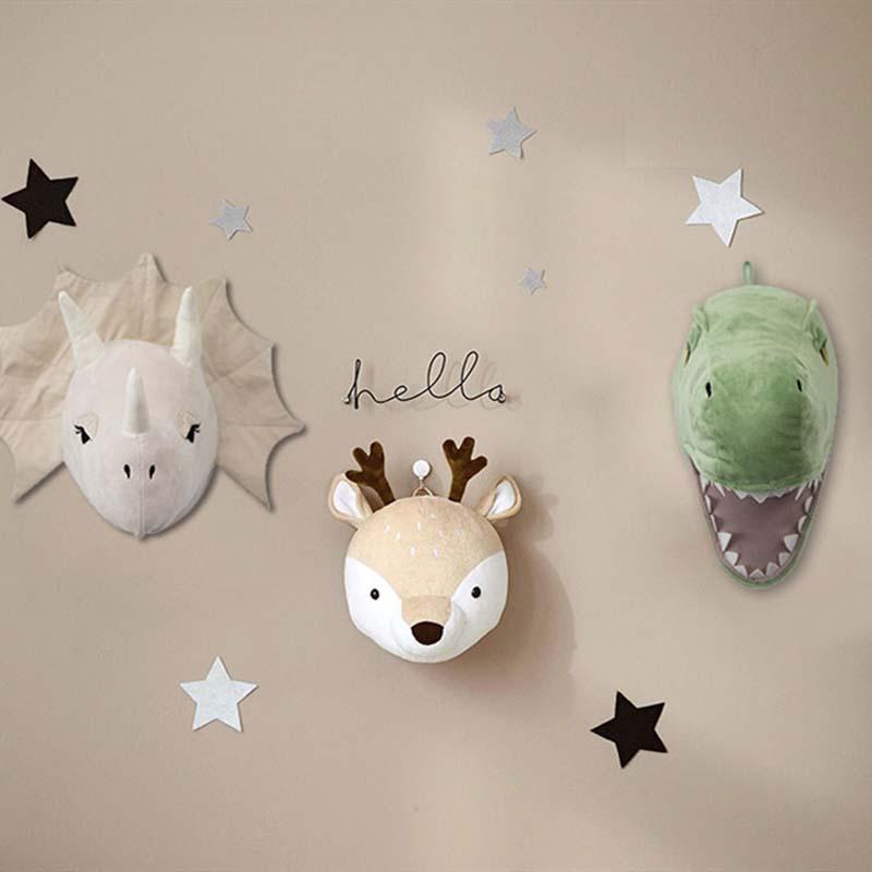 Dier Hoofd Dinosaurus Muur Decor Elephant Herten Opknoping Mount Knuffel Pluche Speelgoed Prinses Pop Meisje Kid Kinderkamer