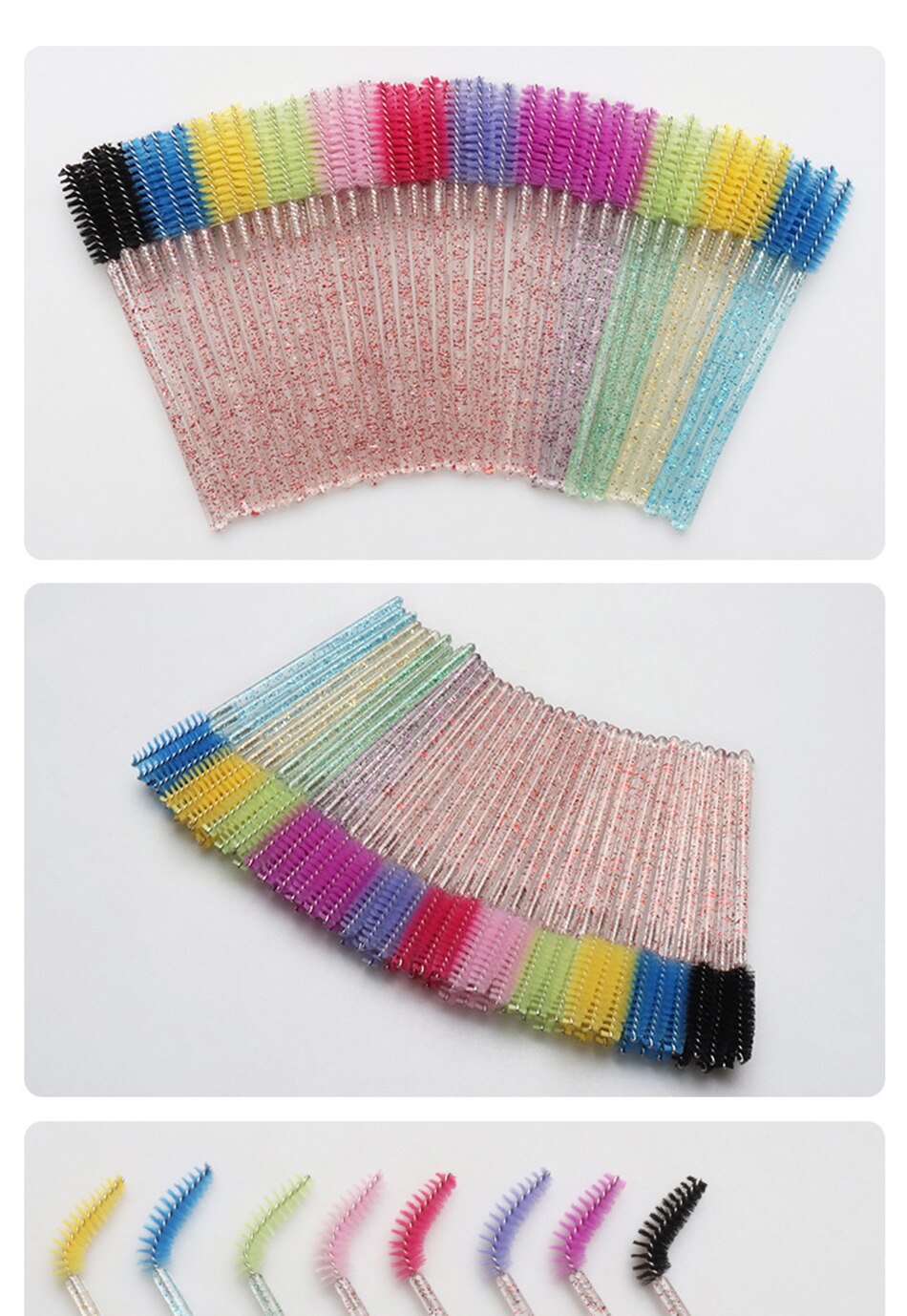 50 Stks/pak Crystal Wimper Make-Up Kwasten Nylon Handvat Mascara Wands Wegwerp Wimper Wenkbrauw Extensions Tools Goede Set