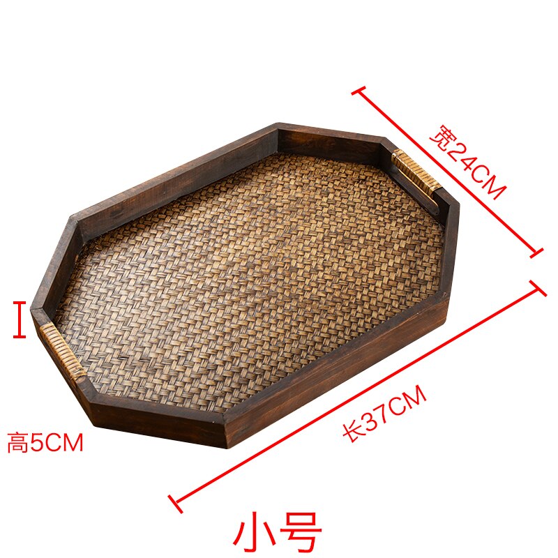 Whyou 1Pcs Hout Zuidoost-azi Ë Theewaar Cup Opslag Plaat Lade Vintage Spa Tafel Decor Woninginrichting Ornamenten Kantoor Essentiële: J about 37cm
