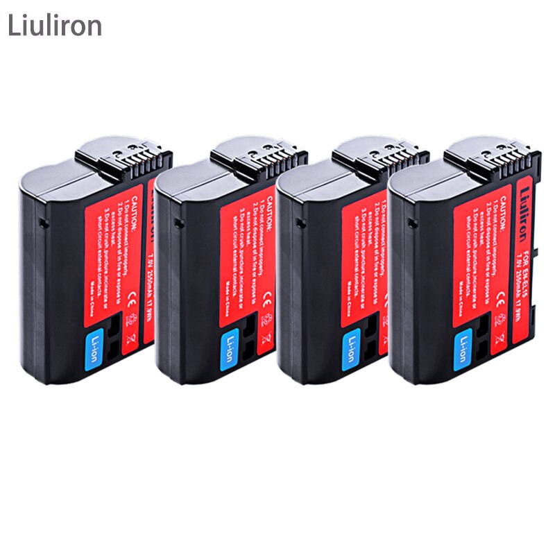 Batterie pour Nikon D500,D600,D610,D750,D7000,D7100,D7200,D800,D800E,D810,D810A v1, 2X EN EL15 EN-EL15 EN EL 15 EN EL15A: 4battery