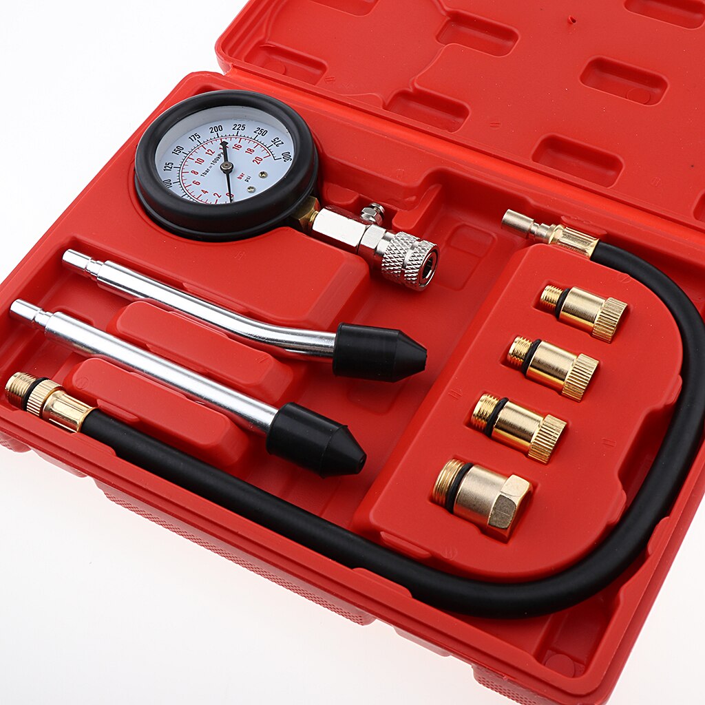 8pcs High Precision Spark Plug Cylinder Compression Tester Test Kit Gas Engine Gauge Tool with Box Automotive Tool