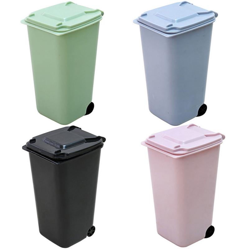 Household Office Wheelie Mini Trash Can Desktop Plastic Bucket Dustbin Mini Waste Bins Tabletop Trash Box Home Storage