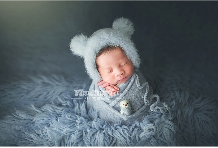 Baby Fotografie Requisiten Neugeborenen Fotografie Hut Bär Puppe Neugeborenen Hut Fotografie Zubehör (1pc Baby Hut und 1pc bär Puppe)