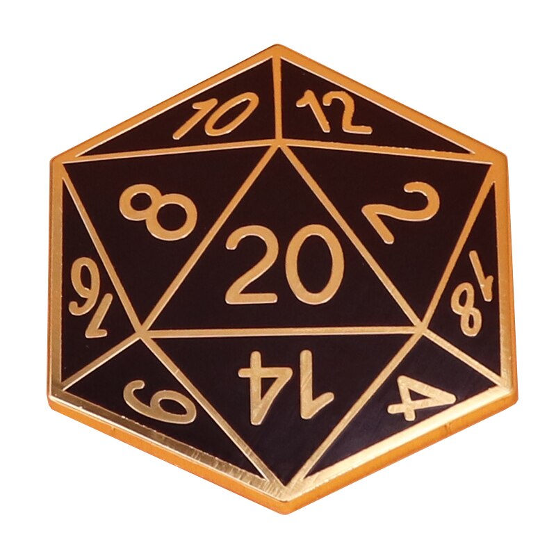 D20 kostka emaliowana szpilka RPG gamer biżuteria maniak nerdy prezent