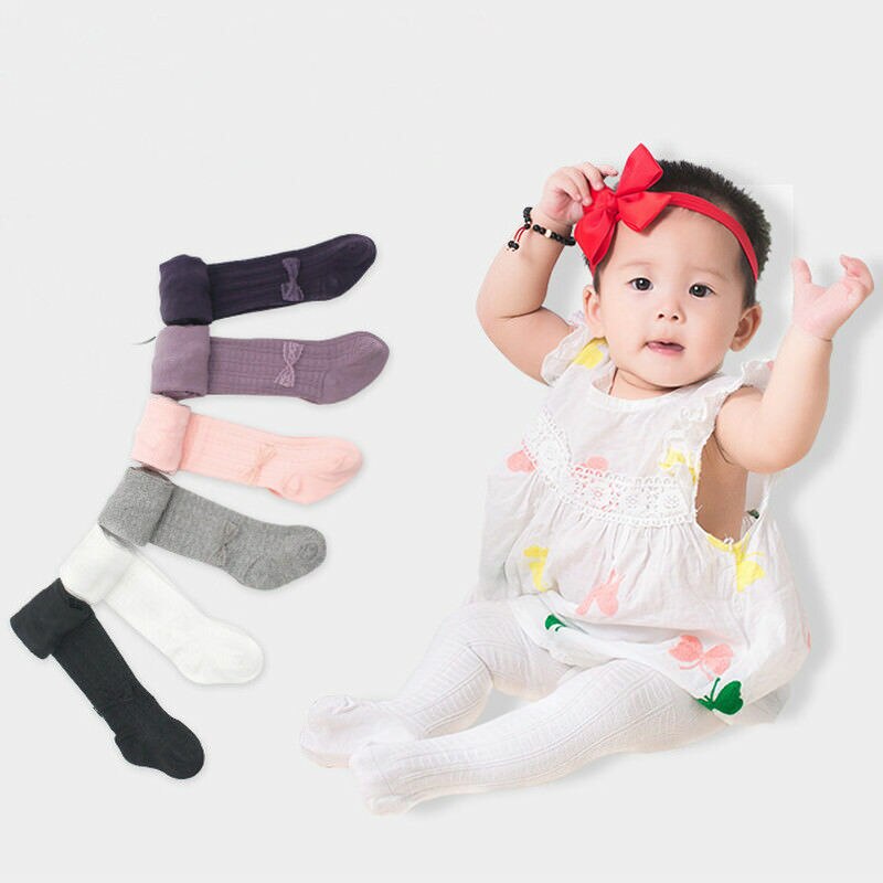 1 paar Kids Sokken Peuters Meisjes Kant Boog Knie Hoge Lange Zachte Warme Winter Katoenen baby Sokken Kids Gebreide gestreepte 5 Kleur