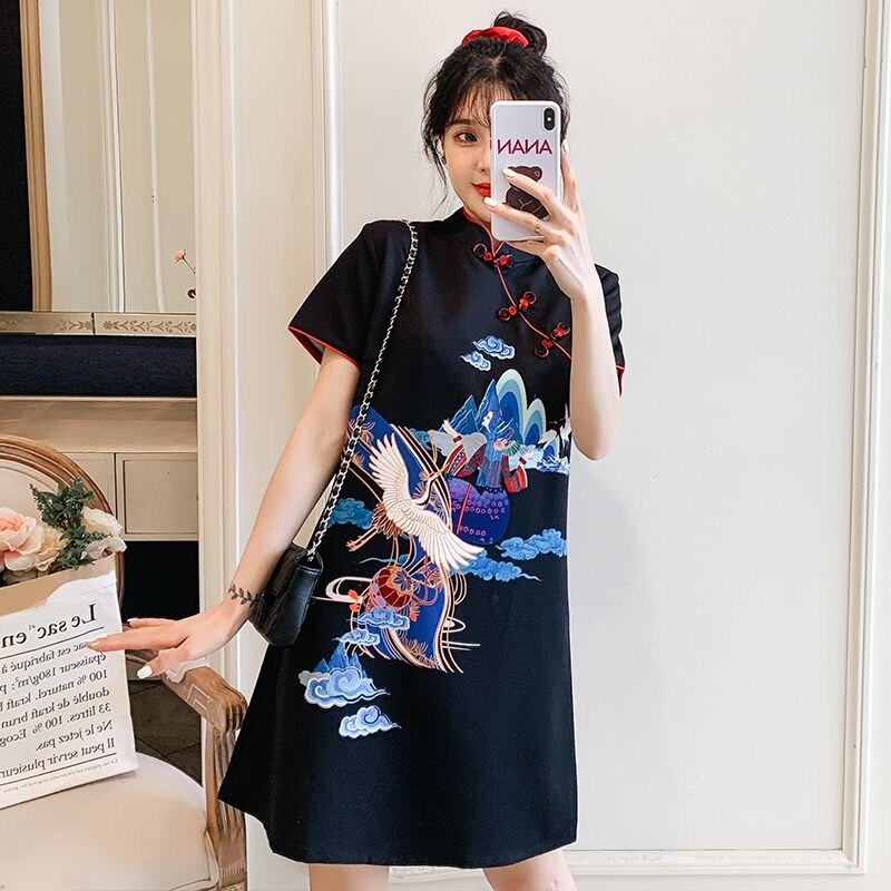 Ladies Dresses Traditional Chinese Dress Qipao Robe Vintage Femme Cheongsam Plus Size Summer Clothes 11208