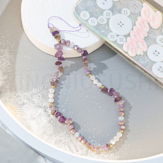 Catena di cellulare con perle di ghiaia moda cinturini per cellulare con perline fascino catena appesa cordino anti-perso cinturino da polso portachiavi: Type2 A