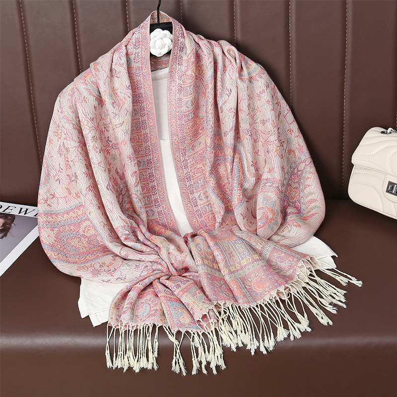 Talvi lämmin paksu pehmeä kashmir pashmina luksusmerkin jacquard-huivi naisten kaulahuivi bandana shaalipanta: Vaaleanpunainen