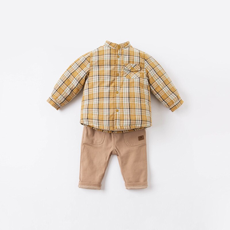 DB16435 Dave Bella Winter Baby Jongens Mode Plaid Zakken Down Jas Kinderen 90% Witte Eendendons Gewatteerde Jas Kinderen