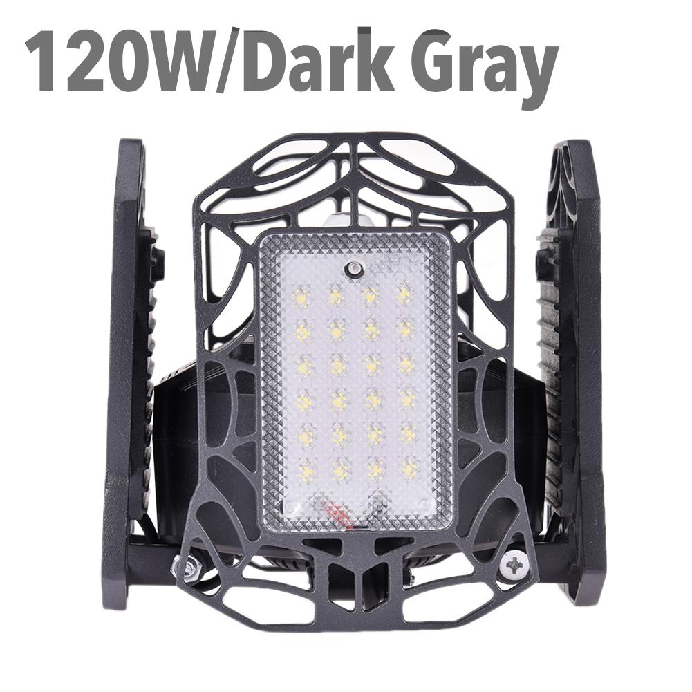 E27 4 Panel LED Garage Lighting Foldable AC85-265V 120W 96LED Deformable Garage Ceiling Light 12000LM 6000-6500K for parking lot: Dark Grey