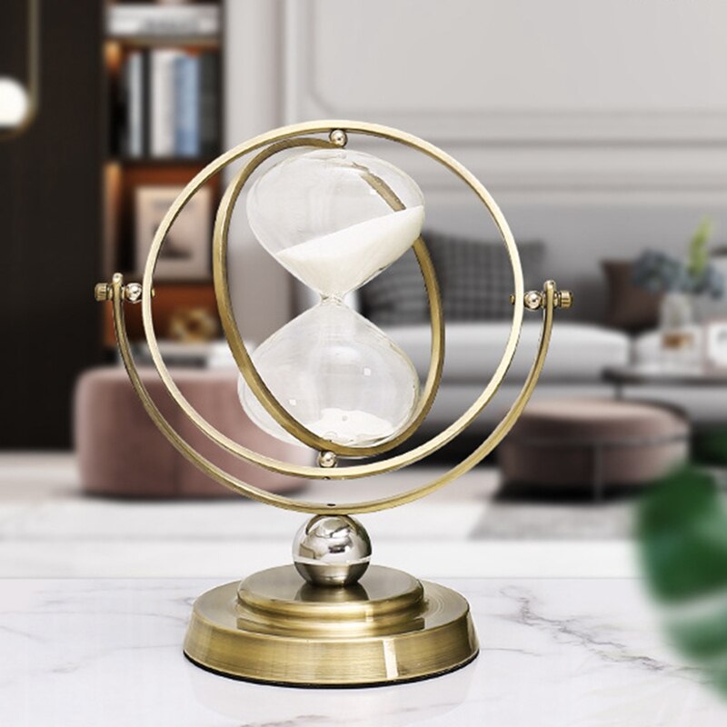 Timeglas 30 minutter roterende sand timeglas, metal timeglas sand timer til vintage boligindretning sandglas