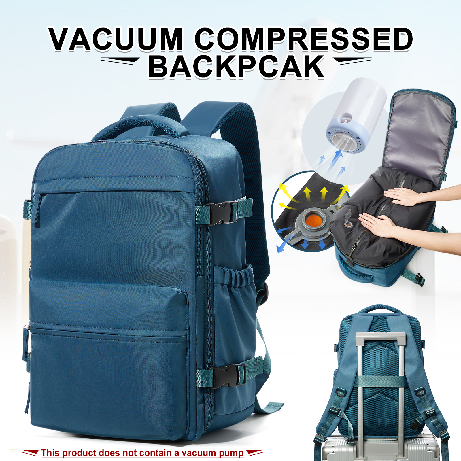 Ryanair sac à dos voyage cabine avion 40x20x25, sac à dos de compression sous vide Air, femmes hommes sac à dos sac pour ordinateur portable d'affaires sac à main: green