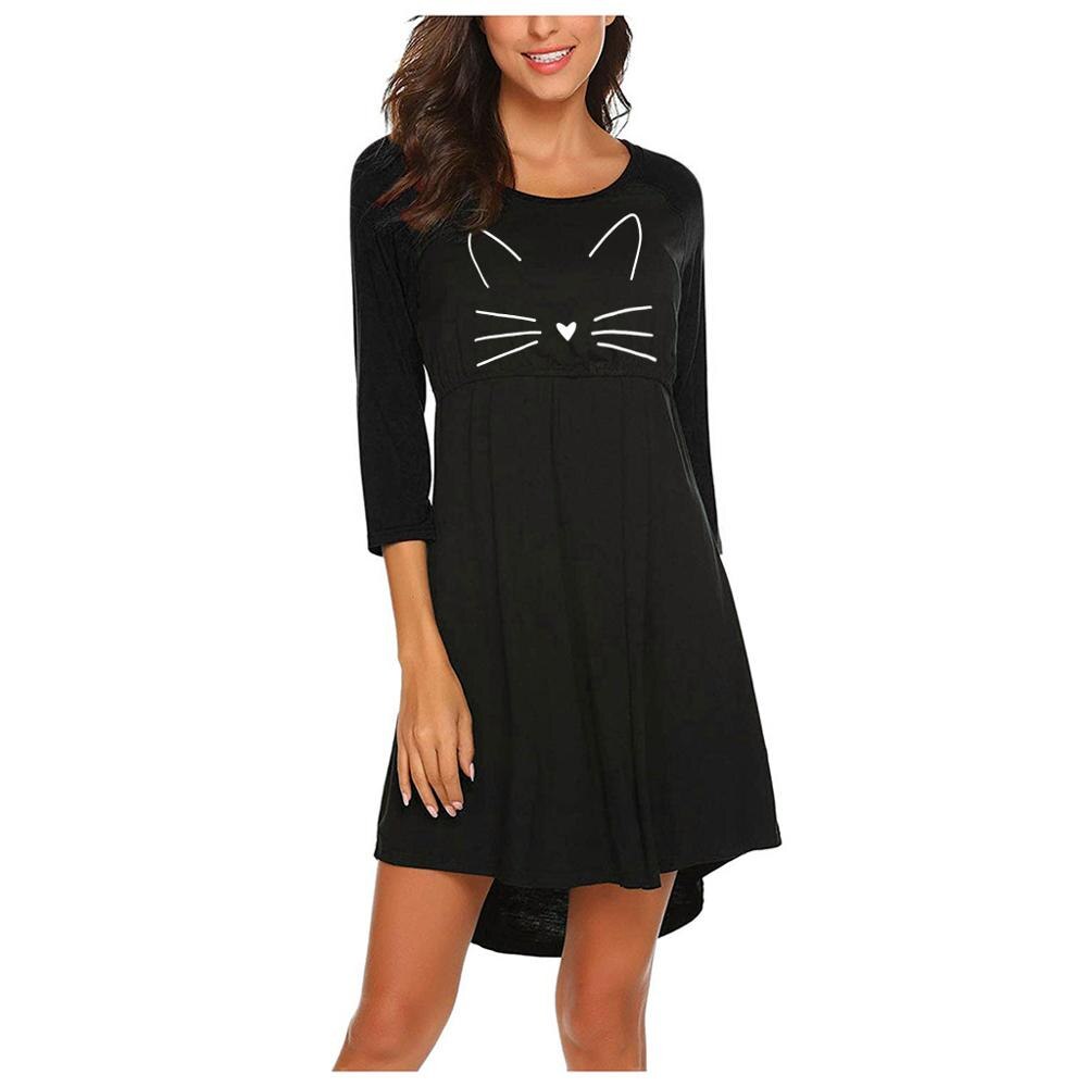 Camisón de lactancia para mujeres embarazadas, ropa de dormir con estampado de gato negro, para amamantar, para amamantar
