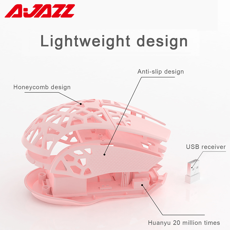 AJAZZ I339Pro Wireless Gaming Mouse 16000 DPI Programmable Mice 7 Buttons Lightweight Hollow-Out 2.4G Pink Whtie Mouse for Gamer