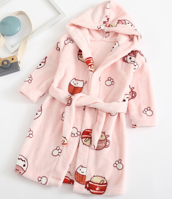 Efterår vinter børn pyjamas frugt tegneserie dyremønster baby drenge piger badekåbe varm solf robes flannel nattøj: -en / 2t