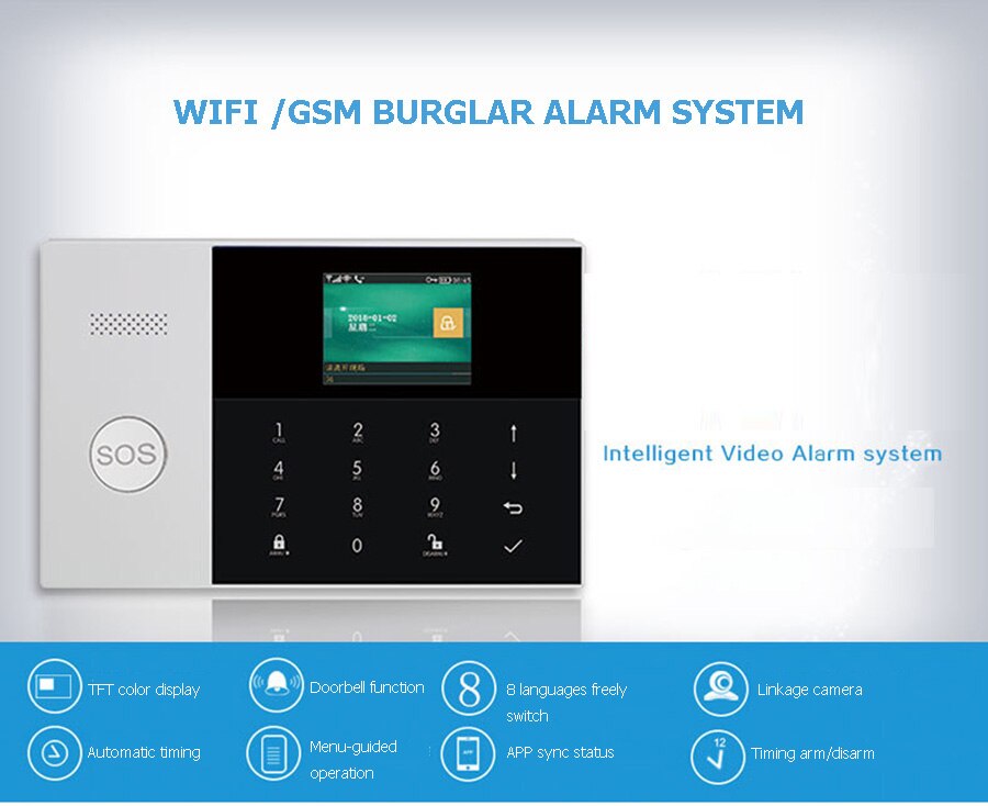 Sgooway factory 433 mhz trådløs wifi & gsm sms auto-dial alarm sikkerhedssystem med lav batteri advarsel