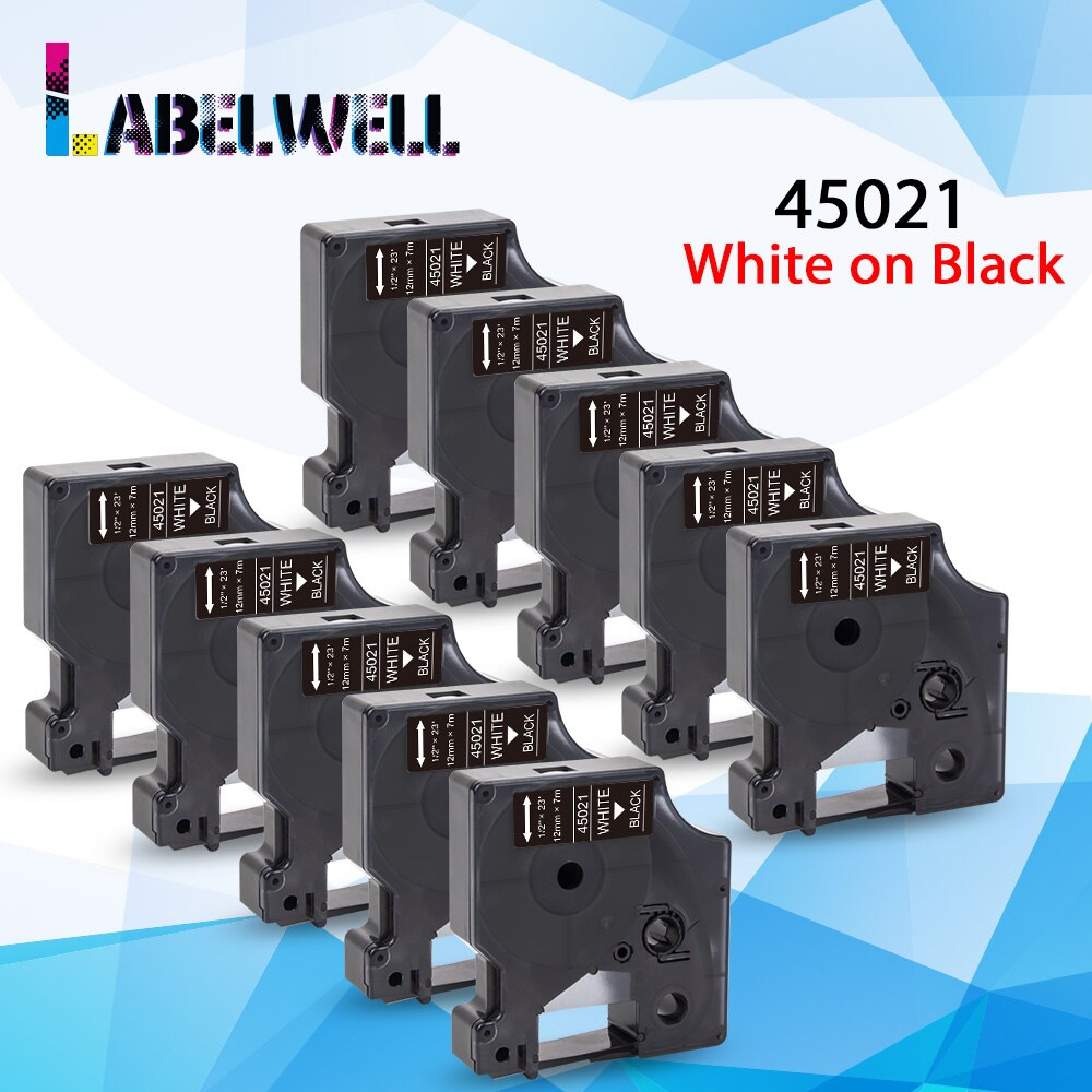 10PK 12mm 45013 Black on White For Dymo D1 45013 Label tapes Compatible for Dymo Label Manager 160 280 210 450 LM160 Label Maker: 10PK White on Black