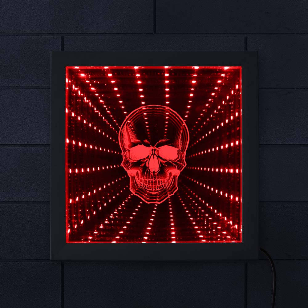 Horreur tête de crâne tenture murale infini miroir mort os squelette Tunnel Vision miroir éclairé Halloween fête décor cadre