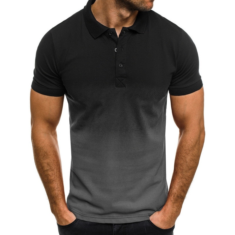 Hommes été Polo de coton à manches courtes polos mâle dégradé dessus respirants t-shirts Streetwear: balck-gray / Asian Size L